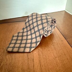 Christian Dior Silk Tie Geometric Pattern Blue Tan Classic Mens Necktie No Tah